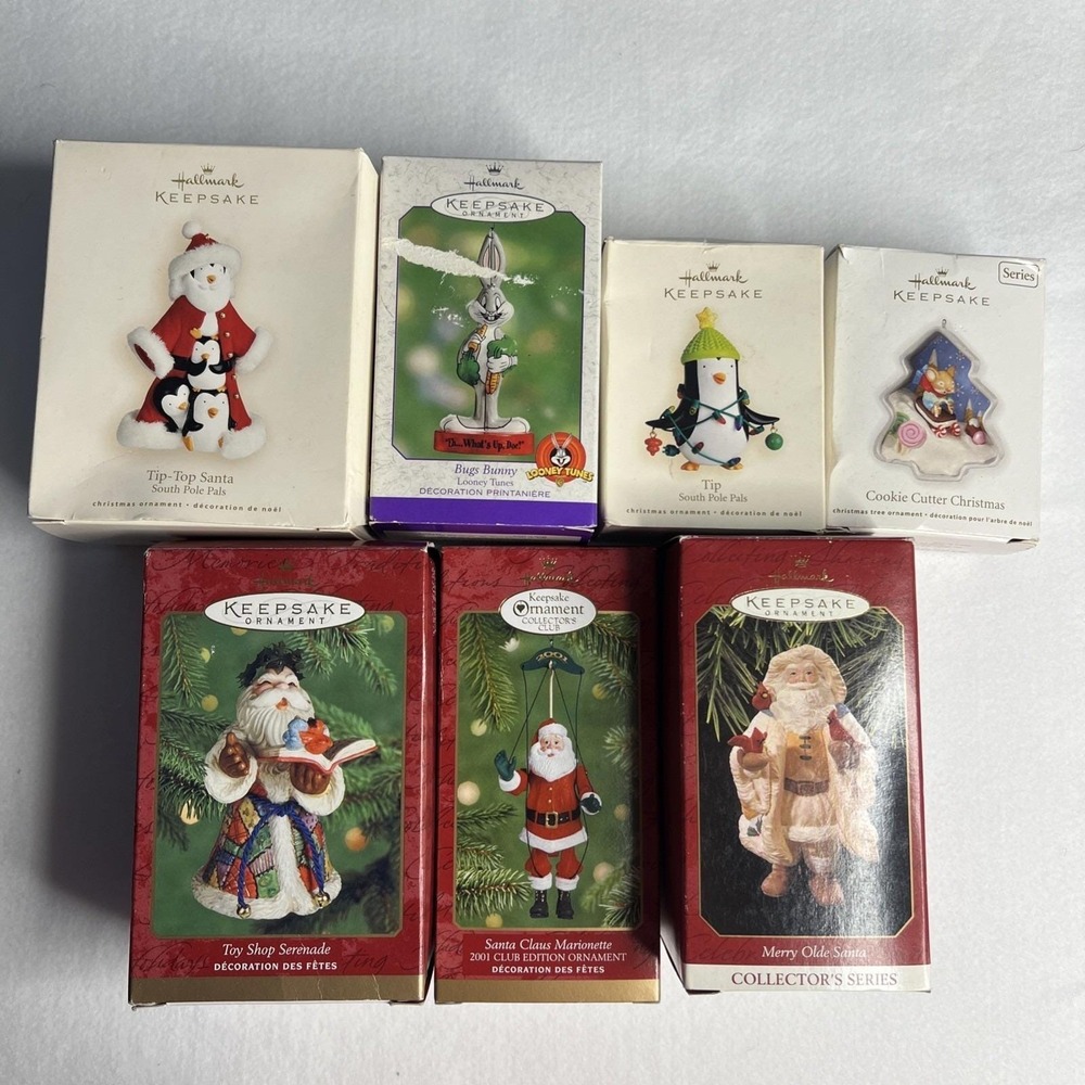 Hallmark Keepsake Christmas Ornaments Lot of 7 Bugs Bunny Santa Penguin Boxed